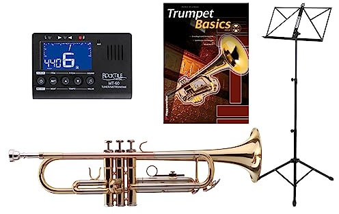 Classic Cantabile TR-40L Bb-Trompete SET (Mundstück, Koffer, Stimmgerät/Metronom, Notenständer, Trompetenschule) gold