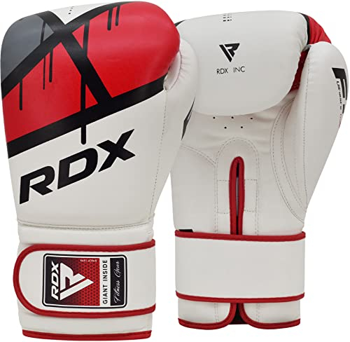 RDX Boxing Gloves Ego Muay Thai Training Maya Hide Leather Sparring Punching Bag Mitts kickboxing Fighting, Red, 14 oz