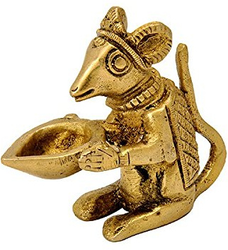 GangesIndia Maus halten Lampe – Messing Figur