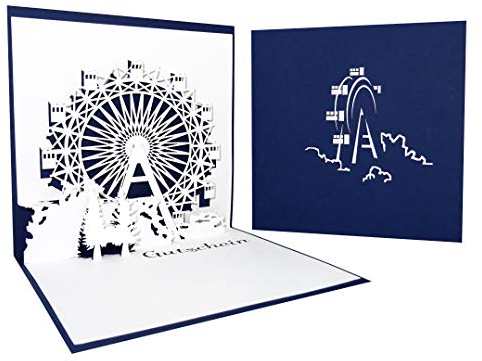 Pop-Up Karte Gutschein | Riesenrad Blau, Reisegutschein, 3D Karte, Einladung, Gutscheinkarte, Einladungskarte, Karte zum Jubiläum, Grußkarte, Geschenkkarte, Geldgeschenk, Geburtstagskarten