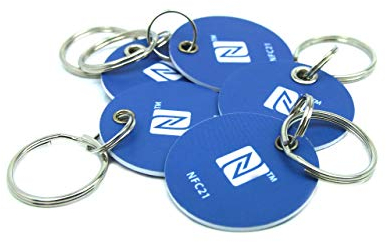 NFC Tag Anhänger PVC, 30mm, NXP NFC Chip, 180 Byte, blau, optimal für Geräte-/ Profilsteuerung (WLAN, Bluetooth, Apps), kompatibel mit Allen NFC Smartphones und Tablets, 5 Stück
