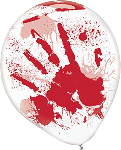 Amscan 9901271 - Luftballons mit blutigem Handabdruck, 6 Stück, Größe 25,4 cm, Dekoration, Mottoparty, Halloween