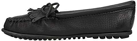 Minnetonka Women's Deerskin Kilty Moccasin, Black Deerskin, 8.5 M US