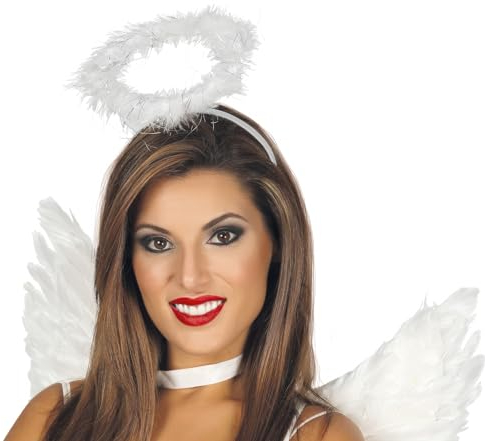 FIESTAS GUIRCA | Diadème d'Ange Plumes Blanches (Taille Unique) - Accessoire de Costume pour Halloween, Carnaval et Fêtes Costumées - Idéal pour Cosplay d'Ange Sombre - Adulte Unisexe - Blanc