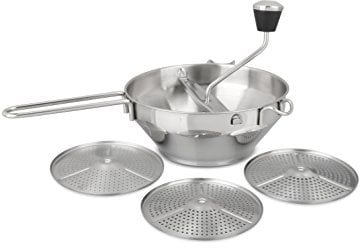 Dr. Oetker Passiergerät Edelstahl, inkl. 3 auswechselbaren Lochscheiben, zum Passieren von Obst und Gemüse, für Konfitüre, Pürees, Suppen, Saucen und Babynahrung, (Farbe: silber), Menge: 1 Set (4tlg.)