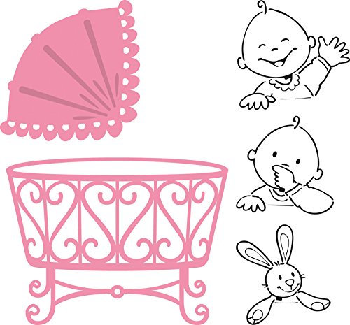 Marianne Design Collectables Elines Baby-Stempel und Stanzschablone für die Kartengestaltung/Scrapbooking, Metal, pink, 22.9 x 15.4 x 0.4 cm