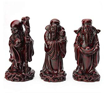 lachineuse - 3 Statuettes Dieux Fuk - Figurines Fuk, Luk et Sau - Coloris Rouge - 11,5 cm de Hauteur - Déco Chinoise Asiatique - Décoration Feng Shui pour Maison, Bureau, Intérieur - Idée Cadeau Chine