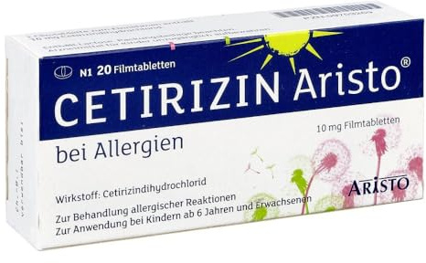Cetirizin Aristo bei Allergien 10mg 20 Tabletten – Antiallergikum zur Linderung von Heuschnupfen, Nesselsucht & chronischem Schnupfen – Für Erwachsene & Kinder ab 6 Jahren