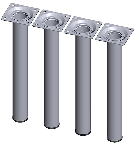 Element System 4 Stück Stahlrohrfüße rund / Tischbeine / Möbelfüße / inkl. Anschraubplatte / L 25 cm / Ø 30 mm / chrom / 4 Farben / 11 Abmessungen
