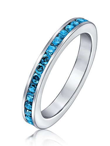 London Blue Kubikzirkonia Stapelbarer Cz Kanal Set Ewigkeitsring Für Frauen Simulierter Topas .925 Sterlingsilber
