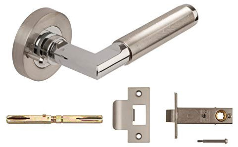 Excel Architectural Door Handles & Push Button Privacy Latch, Satin Nickel/Polished Chrome