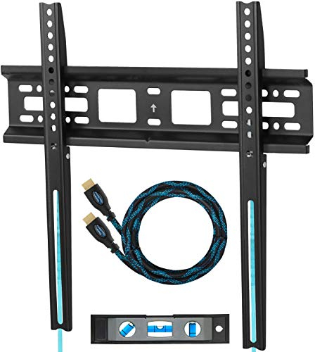 Cheetah Mounts APFMSB TV Wall Mount Bracket for 20-55” TVs Up To VESA 400 and 115 lbs (kg 52) including a Twisted Veins 10’ (3m) HDMI Cable and a 6 3-Axis Magnetic Bubble Level