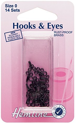 Hemline H401.0 Black/Brass Rust Proof Hook/Eyes Size 0 14 Sets in a Plastic Box