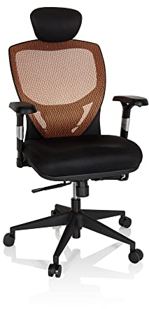 hjh OFFICE Profi Bürostuhl Venus Base Stoff/Netz Ergonomischer Drehstuhl, Rückenlehne verstellbar, Sitztiefenverstellung, Orange/Schwarz 657120