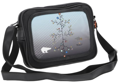 GURU SHOP Kleine Retro Schultertasche Fototasche aus Kunstleder, Unisex | Flippiger 70er Jahre Stil, verstellbarer Schultergurt, Reißverschluss, Innenfach, zwei Außentaschen