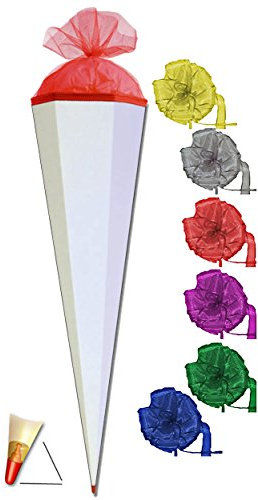 Schultüte - Rohling - Weiß/Rot - 85 cm - incl. Schleife - mit Holzspitze/Filzabschluß - Zuckertüte Roth - zum Basteln, Bemalen und Bekleben Bastelschultüt