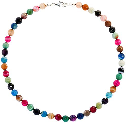 Achat Schmuck (Halskette) Achat Kette bunte Achat Kugeln facettiert Größe ca. 8 mm mit Perlseide geknotet Verschluss 925er Sterling-Silber Modellnummer 5111