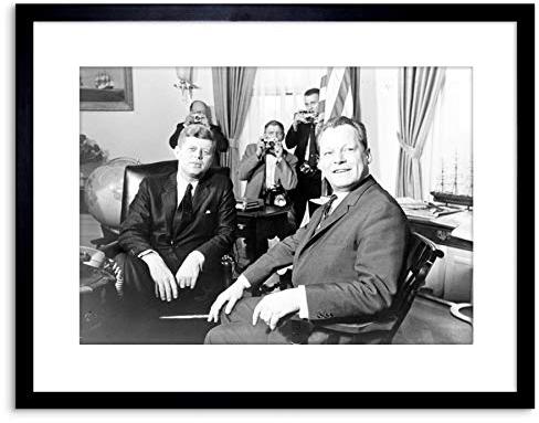 Wee Blue Coo 9x7 '' PHOTO B&W JFK KENNEDY MAYOR WILLY BRANDT BERLIN FRAMED ART PRINT F97X1712