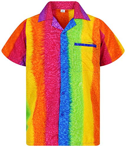 V.H.O. Funky Hawaii-Hemd, Herren, Kurzarm, Rainbow-Vertical, Mehrfarbig, 10XL