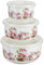 TRI Porzellanschüssel-Set Rosengarten, 6-teilig, Frischhaltedosen, rund mit Deckel, Mikrowellengeschirr, spülmaschinenfest, Blumen-Print, 250, 500, 700 ml