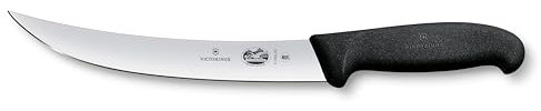 Victorinox Fibrox Cuchillo de matanza, cuchillo de despiece largo para trocear grandes piezas de carne, 20 cm, hoja curva, afilado, acero inoxidable, negro