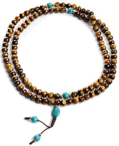 BUDDHAFIGUREN/Billy Held Mala Tigerauge Türkis Buddhistische Rosenkranz mit 9 mm Perlenkette