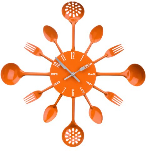 Premier Housewares 2200670 Cutlery Wall Clock - Orange, 43 cm H x 43 cm W x 5 cm D