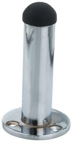 Tubular Door Stop Stopper on Rose SKIRTING - 63mm - Polished Chrome