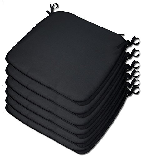 Beautissu 6er Set gepolsterte Stuhlkissen Sitzkissen - 2cm dick - mit 4 Befestigungsbändern - schwarz - viele Farben erhältlich