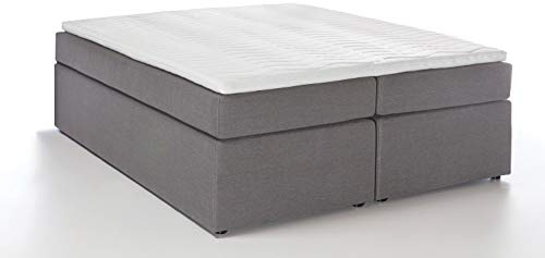 Furniture for Friends Doluna Boxspringbett Bella Hellgrau 180x200 cm H2, 7-Zonen Taschenfederkern-Matratze inkl. Visco-Topper, ohne Kopfteil