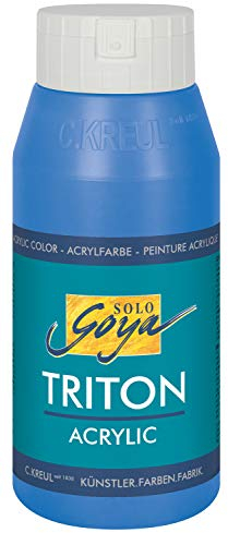 KREUL 17028 - Solo Goya Triton Acrylfarbe primärblau, 750 ml Flasche, schnell und matt trocknend, Farbe auf Wasserbasis, in Studioqualität, vielseitig einsetzbar, gut deckend und ergiebig