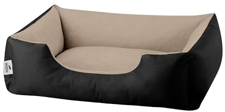 BedDog Hundebett LUPI, Hundekissen mit Abziehbaren Waschbaren Bezug, Hundekorb, Hundesofa, für Kleine Hunde, S, schwarz-beige