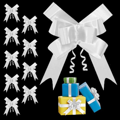 10pcs White 30mm/3cm Large Ribbon Pull Bows for Party Wall, Gift Wraps, Christmas Trees, Wedding, Birthday Hampers Decoration Florist Pullbows