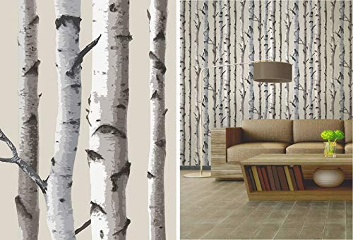 Fine Decor Cream Birch Trees Forest Themed Feature Wallpaper