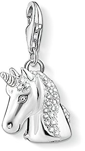 Thomas Sabo Damen-Charm-Anhänger Einhorn Charm Club 925 Sterling Silber geschwärzt Zirkonia weiß 1291-643-14