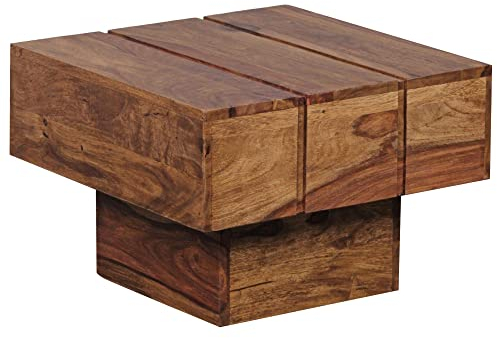 Wohnling Beistelltisch Massivholz Sheesham Wohnzimmertisch 44 x 44 x 30 cm Couchtisch Massiv Landhaus Cube quadratisch