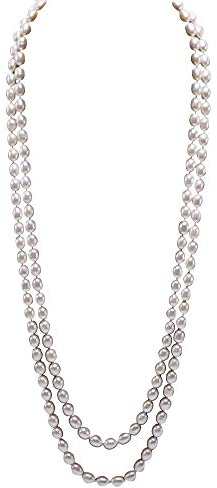 JYX AAA perlenkette lang echte perlenkette weiss 7–8 mm Süßwasserperle natur oval weiß Halskette 162,6 cm