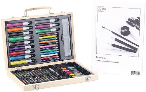 Playtastic Malkoffer: Malkasten 67-teilig mit Malblock 80g/m² 30Blatt (Malkoffer für Erwachsene, Malkasten Erwachsene, Geschenk Basteln)