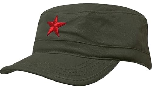 Damen Herren RUSSISCHE MILITÄRMÜTZE Roter Stern Fancy Dress Fidel Castro Vintage Military Mütze Cap (Green Red Star)