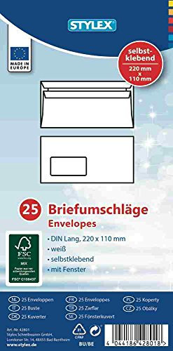Stylex 42801 Briefumschlag Fenster selbstklebend, DIN 680, 25 Stück, weiß