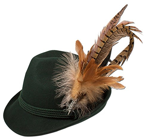 Alpenflüstern Damen Filz-Trachtenhut mit Fasanenfeder Grün (Grün 50), 55/57 cm (Herstellergröße: Medium)
