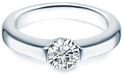 Trilani Damen-Ring/Verlobungsring/Spannring Sterling Silber rhodiniert Zirkonia weiß