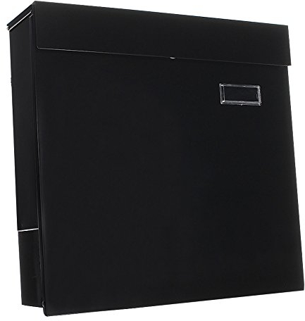 Rottner cassetta postale Kensington Nera, in lamiera d'acciaio verniciata a polvere, con design sobrio e compatto, supporto per giornali e serratura a cilindro a scomparsa di colore nero.