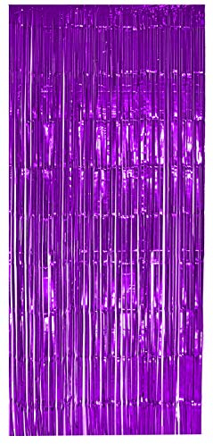 selbstklebender Lametta Vorhang in lila Größe 91 x 244 cm Perfekt als Party Deko Fenstervorhang Foto Hintergrund glitzer Vorhänge Metallfolie Goldfolie Streifenvorhang Fensterdekoration Tür Farbe Lila