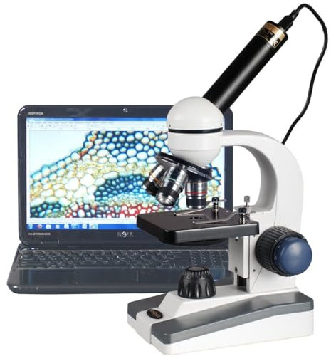 AmScope - Microscope with USB Camera, 40X-1000X, Monocular Compound, LED, Coarse and Fine Focus + Digital Camera - M150C-E