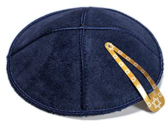 JL Kippha's 16cm jüdischen Ledermarineblau Kippah Runde Yarmulke Synagoge