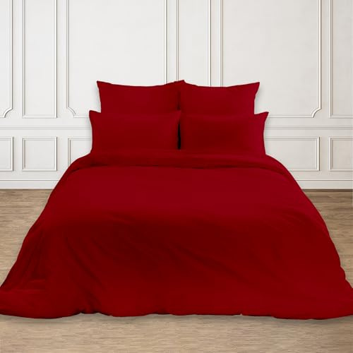Rohi Easy Care plain Super King Duvet Cover set – Soft & Breathable Red Bedding Set – Button Closure – Anti Allergy Quilt Cover Set with Pillowcases (Super King, Red)