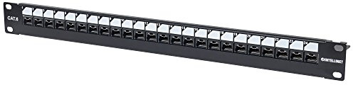 Intellinet abschließbares 24-Port Cat6 Patchpanel ungeschirmt 19 UTP 1 HE abschließbar ( Klemmleisten mit 90 Grad abgewinkelten Kabeleinführungen) 720564 schwarz und silber