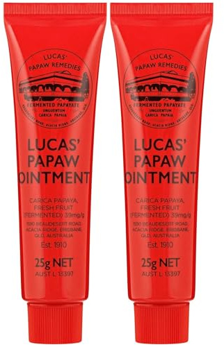 Lucas Papaw Ointment 25 g × 2 – Original Australische Papaw Salbe, Hautschutz & Pflege, Wirkt bei trockener Haut, kleinen Wunden, Insektenstichen & rissigen Lippen, Made in Australia