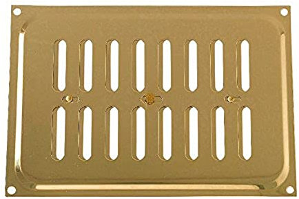 Merriway BH04351 9 x 6 inch Adjustable Sliding Hit and Miss Air Grille (Overall Vent Size: 240 x 165mm), Polished Solid Brass, 240 x 165 mm